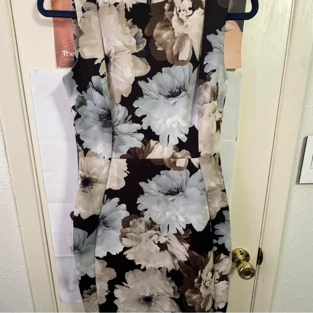 Calvin Klein Black and Cream Floral Midi Dress